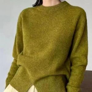 Women's Sweaters Women Wool Split Sweater O-neck Long Sleeve Solid Color Ladies Knit Pullover