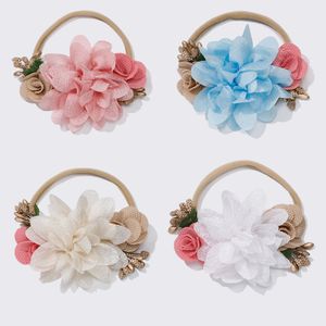 New Baby Girls Artificial Flower Nylon Headband Newborn Floral Nylon Headbands Toddler Kids Nylon Girls Turban Headwear