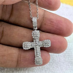 Estilo europeu e americano jesus cruz ouro branco laboratório cultivado moissanite diamante pingentes para colares homem e mulher