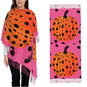 Eşarplar Yayoi Kusama tarzı balkabağı DOTS SHAWLS SRAPS BAŞLAR İÇİN SARAKLAR Sıcak Büyük Uzun Eşarp Modern Sanat Pashmina Tassel