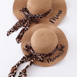 Abiti coordinati per la famiglia Girlymax Neonate Mommy Me Mama's Girl Mini Boutique Bambini Cappello di paglia ricamato leopardato Vacanze al mare 230424