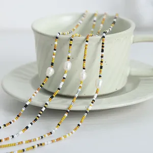 Anhänger-Halsketten Marka Süßwasserperlen-Halskette für Frauen, gelbe Glasperlenkette, eleganter Schmuck für Mädchen im ethnischen Stil, Accessoires