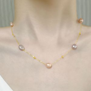 Pendant Necklaces XF800 Real 18K Gold Necklace Pendnat Fine Jewelry Baroque Natural Freshwater Pearl Pure AU750 Chain for Women Wedding Gift X559 230425