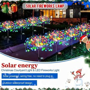 Lampade da giardino 1PC 60LED Solar LED Fuochi d'artificio Fata Luci Bianco caldo Esterno Impermeabile Decorazione del giardino Prato Pathway Lampada solare Q231125