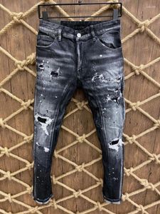 Jeans da uomo traforati lavaggio elastico piedi piccoli stretti nero grigio 383 e pantaloni da donna taglia 44--54
