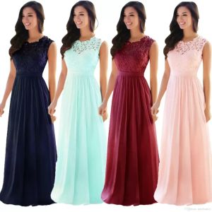 Elegant Lace Bridesmaid Dresses Jewel Sleeveless Plus Size Sheer Back Zipper Chiffon Cheap Formal Maid Of Honor Gown Dress