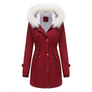 Puffer Jacket Women Winter Coat Winter Jacket Detachable Fur Collar Long-Sleeve Hooded Long Slim-Fit厚い暖かい風器シンプルなカジュアルサイズS-5XLダウンジャケット