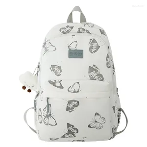 School Bags Large Capacity Nylon Kawaii Backpack Girls High College Student Bag Butterfly Print Women Fashion