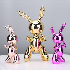 Decorative Objects Figurines Cute Balloon Rabbit Statue Resin Sculpture Animal Figures Home Decor Modern Nordic Decoration Accessories for Living Room 230425