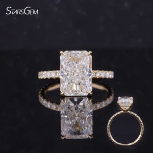 Radiant Cut 14K Solid Yellow Gold Lab Grown Diamond Engagement Ring With Melee Pave For Women