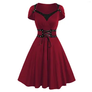 Casual Dresses Plus Size Halloween Party For Women Robe Vintage Bandage Lace Up Rockabilly Swing Dress Short Sleeve Corset A Line