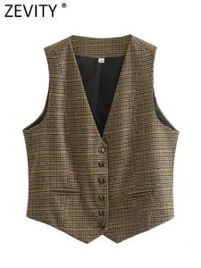 Kvinnors västar zevity kvinnor vintage v nackhundstott tryckt breasted smal kort västjacka damer ärmlös casual waistcoat topps ct3053 230424