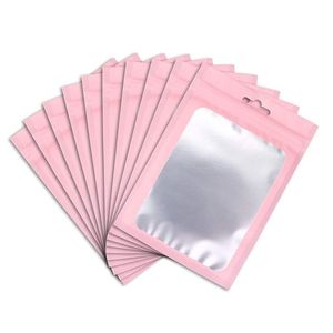 Sacchetti di imballaggio Borsa in mylar rosa risigillabile Sacchetto di imballaggio olografico a prova di odore Piatto carino con finestra trasparente per la conservazione degli alimenti Lucidalabbra Dh7Gm