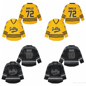 College Movie Badboy Hockey Jerseys 10 Biggie Smalls Notorious Bad Boy Film Stickerei und Nähen Vintage für Sportfans Universität Rentner Nähen Zuhause Schwarz Gelb