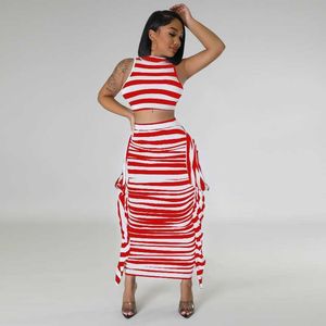 Designer Tracksuit Dresses women clothing 2023 Summer New Set Striped Navel exposed Sleeveless Tank Skirt Two Piece suit