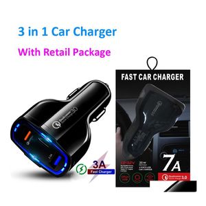 Cell Phone Chargers 3 In 1 Type C Dual Usb Car Charger 5A Pd Quick Charge Qc 3.0 Fast Charging Adapter For Android With Retail Drop Dhtup