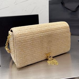 Designer Feminino Kate 99 Ráfia Straw Baguette Bag France Marca de Luxo YSSL Matel LogoTassel Crossbody Baguette Handbag Lady Alça Ajustável Flap Shoulder Bags