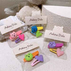 Hair Accessories 2 Pcs Korea Children's Cute Cartoon Bear Hairpins Sweet Girl Princess Fashion Colorful Love BB Clip