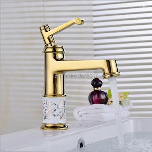 Bathroom Sink Faucets Ceramic Golden Faucet Basin Mixer Tap Blue And White Porcelain Luxury Brass ZR469