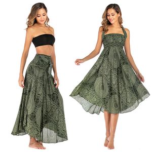 Gonne Gonna tailandese con stampa floreale mandala verde oliva plus size donna tuta con scollo all'americana con scollo a barchetta Gonne longuette da spiaggia 230424