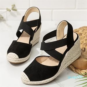 Sandals Women's Closed Toe Espadrilles Wedge Comfortable Cross Strap Slip On Heels Casual Outdoor Fabric Shoes