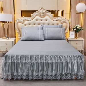 Saia de cama princesa cama de cama sólida saia de cama de babados de travesseiros de renda lençóis lençóis colchão capa rei rainha completa tampa de cama dupla 230424