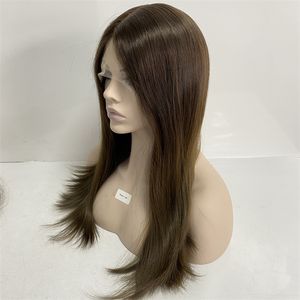 Peruvian Virgin Human Hair Kosher Wigs Silkeslen Straight Ombre Color T2/6 Spets Front Jewish Wig For White Women