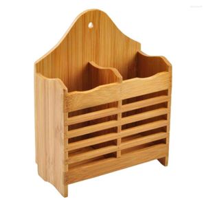 Storage Bags Home Bamboo Chopstick Basket Skewers Holder Double Row Hanging Cage Tableware Dinner Service Organizer Utensil Drying Rack