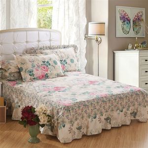 Bed Skirt Floral 100% Cotton Bed Skirt Ruffle Bedspread Mattress Cover Bedding Flowers Bed Skirt Pure Cotton Bed Cover Four Seasons 230424