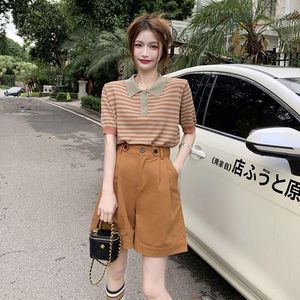 Kvinnors spårsättningar Kvinnor 2023 Summer Korean Style 2 Piece Set Female Rands Shirt High midje Wide Leg Pant Casual Fashion Suits X34