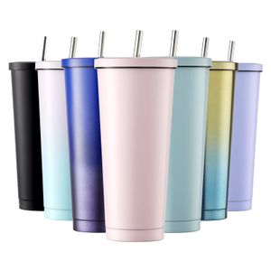 Tumbler rostfritt stål isolerat kaffekopp med stänkbeständigt Lock Metal Straw Walled Travel Mugg för varma kalla drycker (500 ml750 ml)