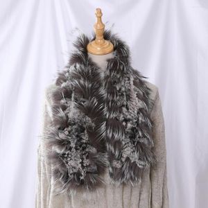 Lenços de inverno feminino feminino genuíno real rex pêlo prateado lenço de lenço envolve moda de rua soneada