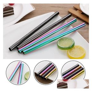 Drinking Straws 215X12Mm Stainless Steel St 5 Colors Metal Colorf Reusable Straight Large Sts For Juice Coffee Drop Delivery Home Ga Dhwtb