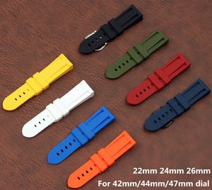 Saat bantları 22mm 24mm 26mm siyah mavi kırmızı turuncu ordu yeşil sarı saat bandı silikon kauçuk saat bandı Panerai kayış tokası 230425