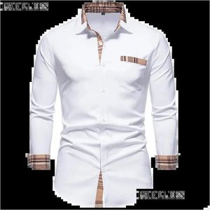 Men'S Casual Shirts Mens Parklees 2022 Autumn Plaidwork Formal For Men Slim Long Sleeve White Button Up Shirt Dress Business Office Dhcp0