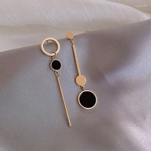 Dangle Earrings Simple Design Long Black Elegant Resin Hollow Circle Slender For Women Korean Fashion Jewelry Gift