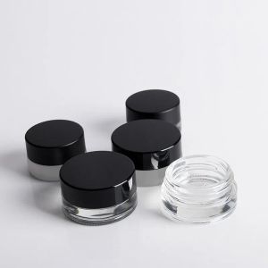 wholesale 3G Empty Glass Jars with Black Lids Liner 5ML Clear Round Thick Glass Small Containers for Oil Lip Balm Wax Cosmetics ZZ