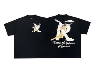 Representerar mäns t-shirts kortärmad ängeltryck varumärke streetwear bomullsljus par lös t-shirt