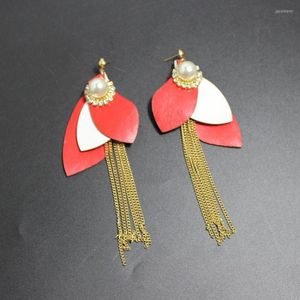Stud Earrings Wind Baroque Leather Chain Long Tassel Fashion Show EarringsScallop 762