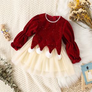 Girls Dresses AutumnWinter Baby Dress Christmas Girl Princess Preschool Long Sleeve Fleece Mesh Splice Sweet Daily Clothes 231124
