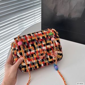 23K wełniany torba projektantka damska torba na ramię 19 cm tweed złote sprzęt metalowe klamry luksusowe torebkę w kolorze emaliowanego matelasse łańcuch crossbody makijaż sacoche