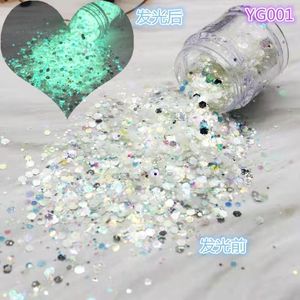 Nagel glitter 50g 12 färger lysande paljetter glöd i de mörka glittrar fyllmedel för diy epoxi harts mögel konst hantverk som fyller dekoratinail