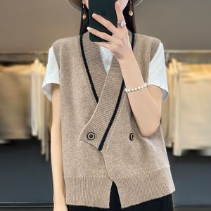 Women's Vests Sweater Vest Spring Autumn Casual Loose Knitted Sleeveless Ladies V-Neck Cardigan Tops Female Outerwear 230424