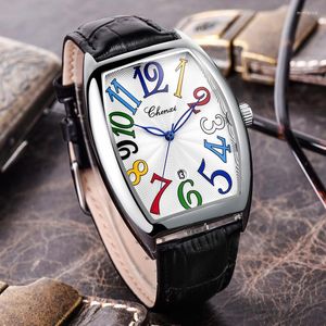 Armbanduhren 2023 Design Tonneau Uhren Herren Chenxi Fashion Bunte Zahlen Quarz Leder Herren Reloj Hombre