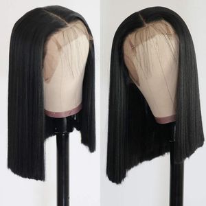 13x4 Lace Front Wigs Short Bob Straight Wig Natural Black Color Human Hair For Women