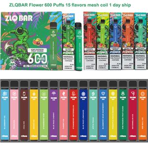 E Cigarettes Original Zlqbar Flower 600 Puffs Mesh Coils Vape Pen 550mAh 2 ml 2% 0% Disposable Device Cigarette Electronique