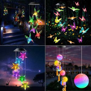 LAWN LAMPS LED Solar Wind Chime Crystal Ball Hummingbird Wind Chime Lamp Färg Förändring Vattentät hängande Solar Light for Home Garden Q231125