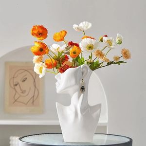 VASES NORDIC MODERN ART SIDE FACE WODY HOME LIVING ROOMオフィスの装飾230425のためのハーフセラミッククリエイティブクラフト