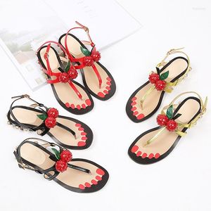 Sandals Rhinestone Cherry Decor Women Beach Summer Shoes Woman Pearl Square Heel Ladies Sandwich Toe Zapatos De Mujer