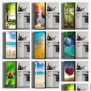 Wall Stickers Fridge Refrigerator Er Door Landscape Plant Sea Vinyl Self Adhesive Kitchen Furniture Decor Wrap Zer Sticker Diy Drop Ottd9